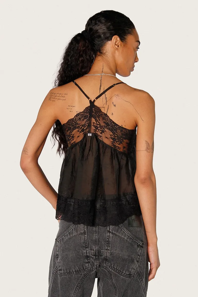 Top de seda negra con puntilla y frunce bajo el busto de Sofia Sarkany en Tops para argentina