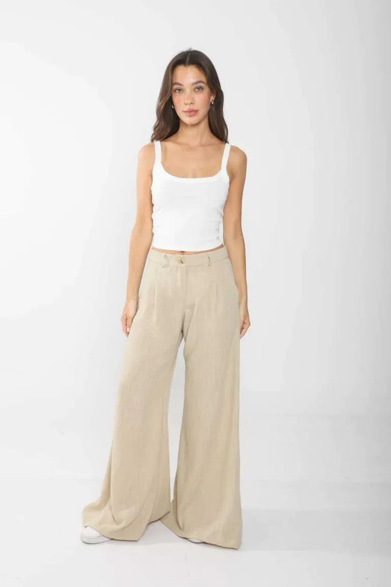 Pantalón ancho de lino con pinzas delanteras para un look femenino y elegante de Belle en Pantalones para argentina