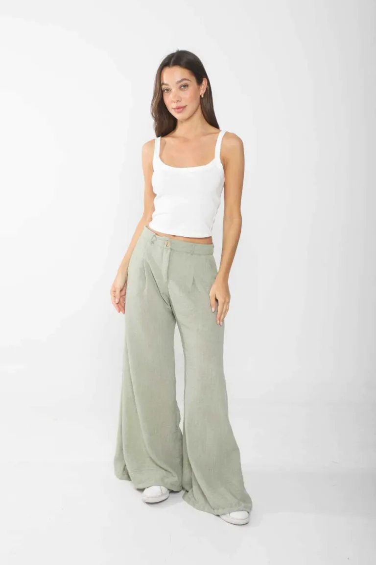 Pantalón ancho de lino con pinzas delanteras para un look femenino y elegante de Belle en Pantalones para argentina