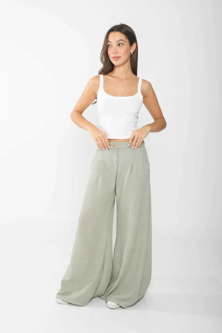 Pantalón ancho de lino con pinzas delanteras para un look femenino y elegante de Belle en Pantalones para argentina