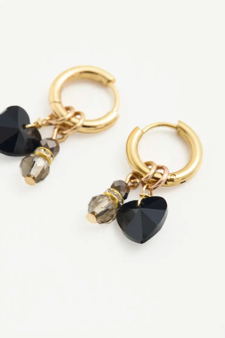 Aretes de corazón facetado en negro y dorado para mujer de Rapsodia en Bijouterie para argentina