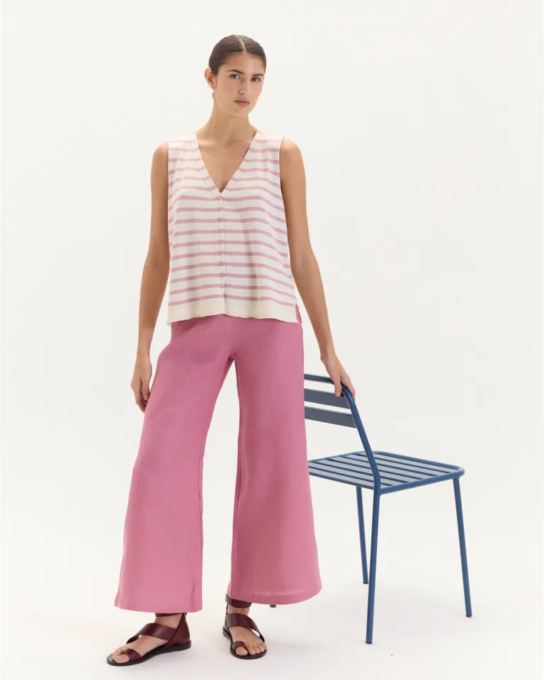 Pantalón de lino de corte regular con cierre lateral en color rosa de Blue Sheep en Pantalones para argentina