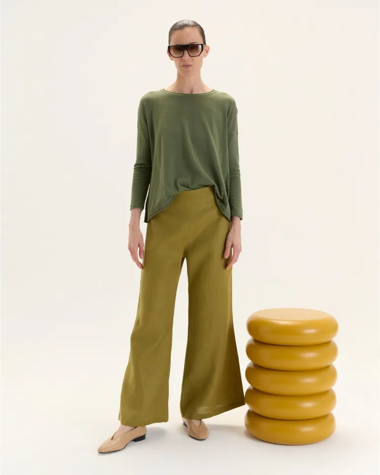 Pantalón de lino de corte regular con cierre lateral en color rosa de Blue Sheep en Pantalones para argentina