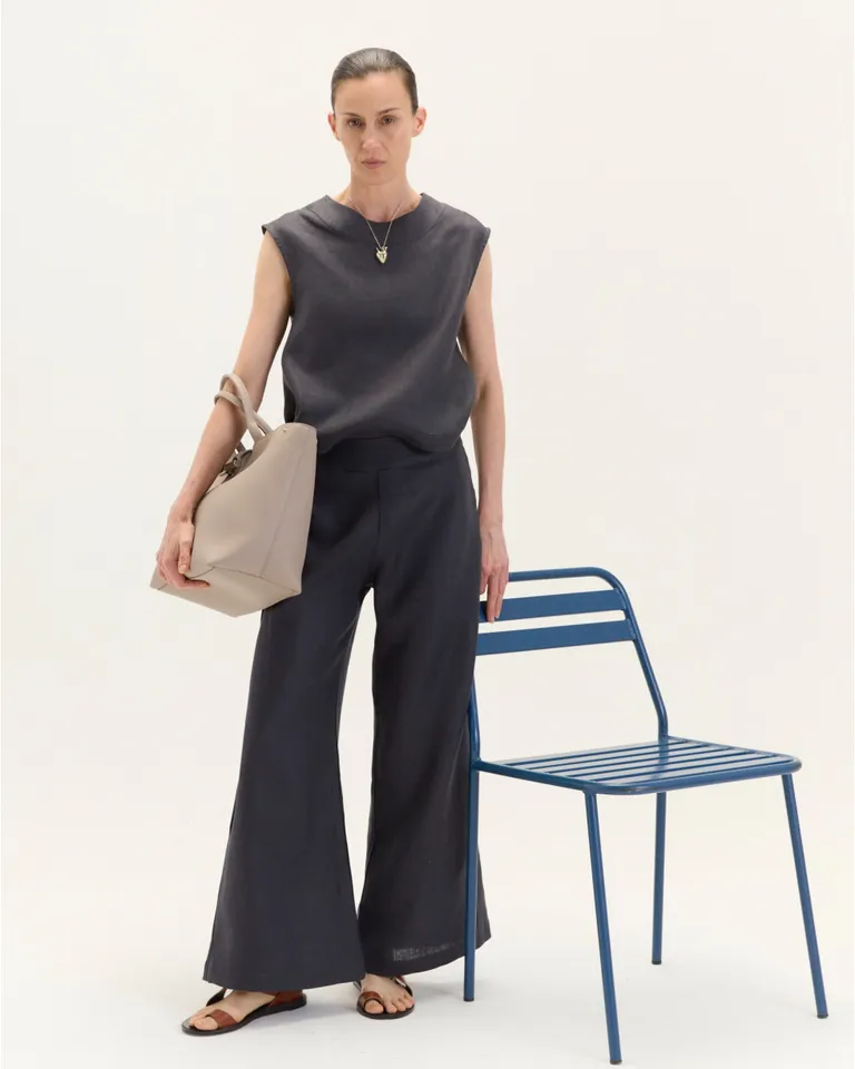 Pantalón de lino de corte regular con cierre lateral en color rosa de Blue Sheep en Pantalones para argentina