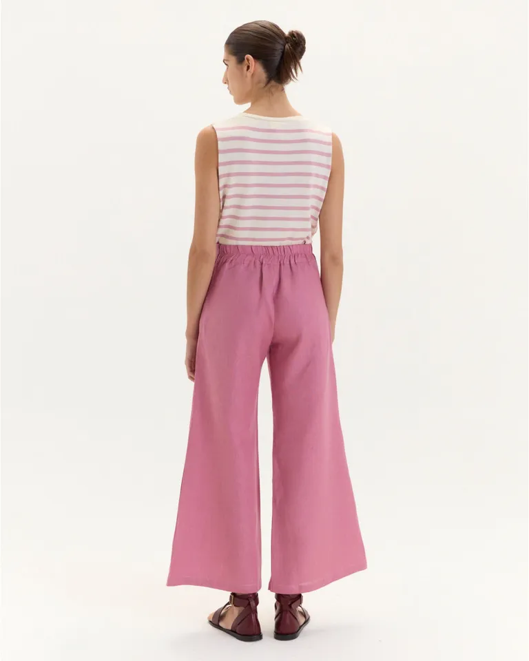 Pantalón de lino de corte regular con cierre lateral en color rosa de Blue Sheep en Pantalones para argentina