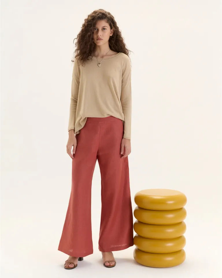 Pantalón de lino de corte regular con cierre lateral en color rosa de Blue Sheep en Pantalones para argentina