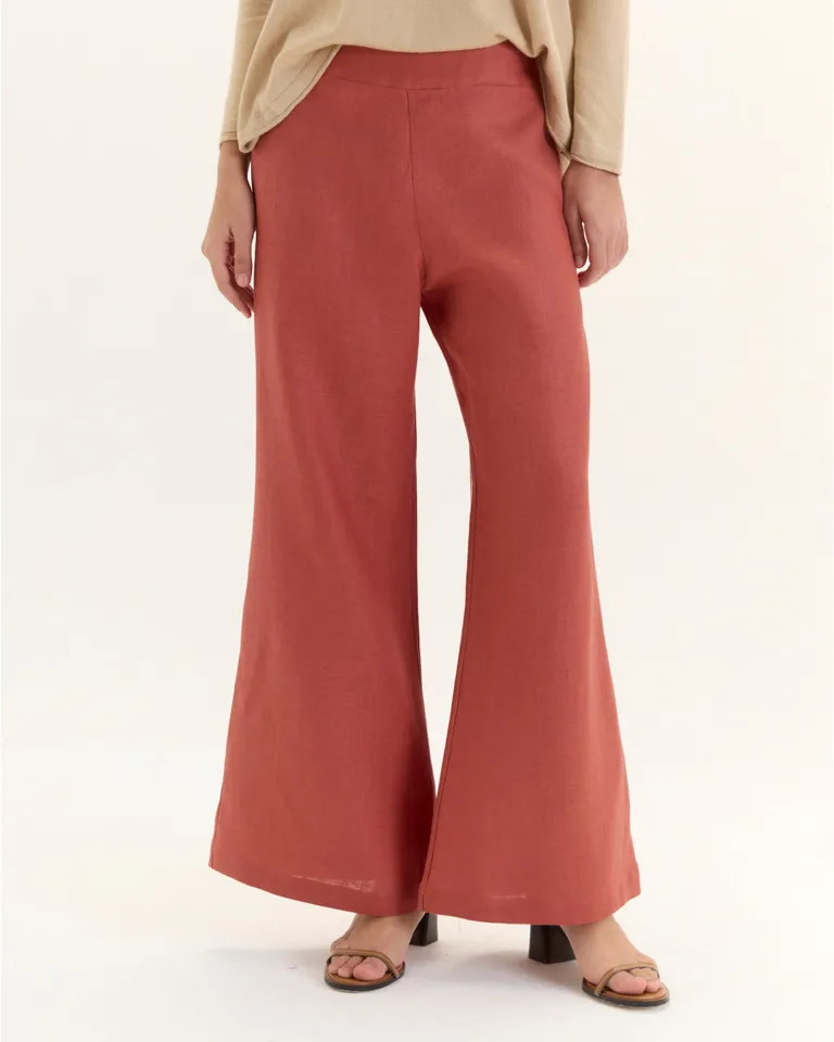 Pantalón de lino de corte regular con cierre lateral en color rosa de Blue Sheep en Pantalones para argentina