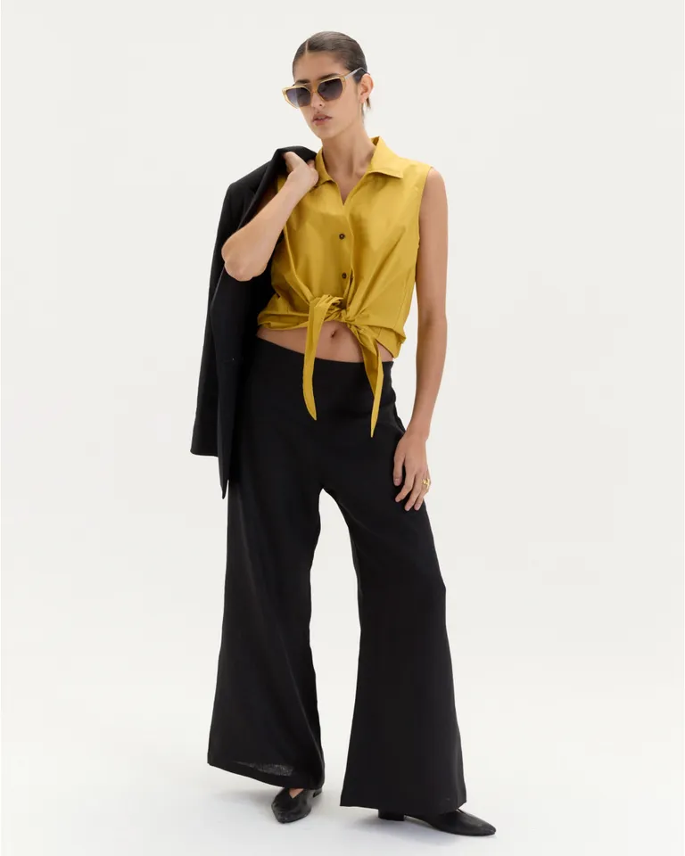 Pantalón de lino de corte regular con cierre lateral en color rosa de Blue Sheep en Pantalones para argentina