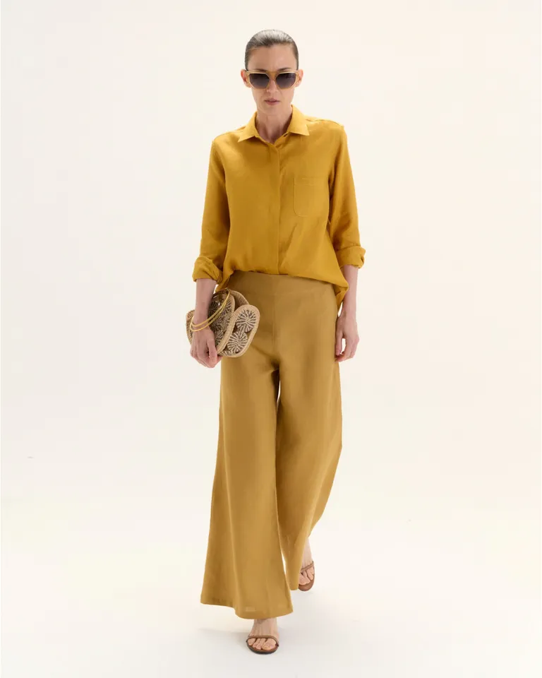 Pantalón de lino de corte regular con cierre lateral en color rosa de Blue Sheep en Pantalones para argentina