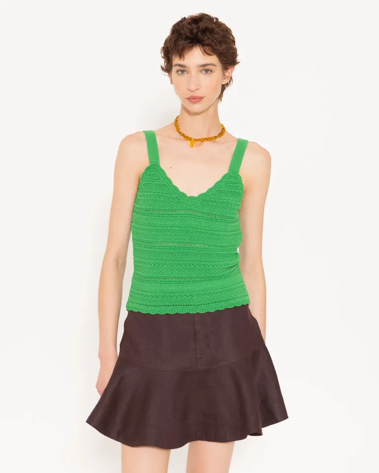 Top verde de punto calado con diseño ajustado para mujer de Jazmin Chebar en Tops para argentina