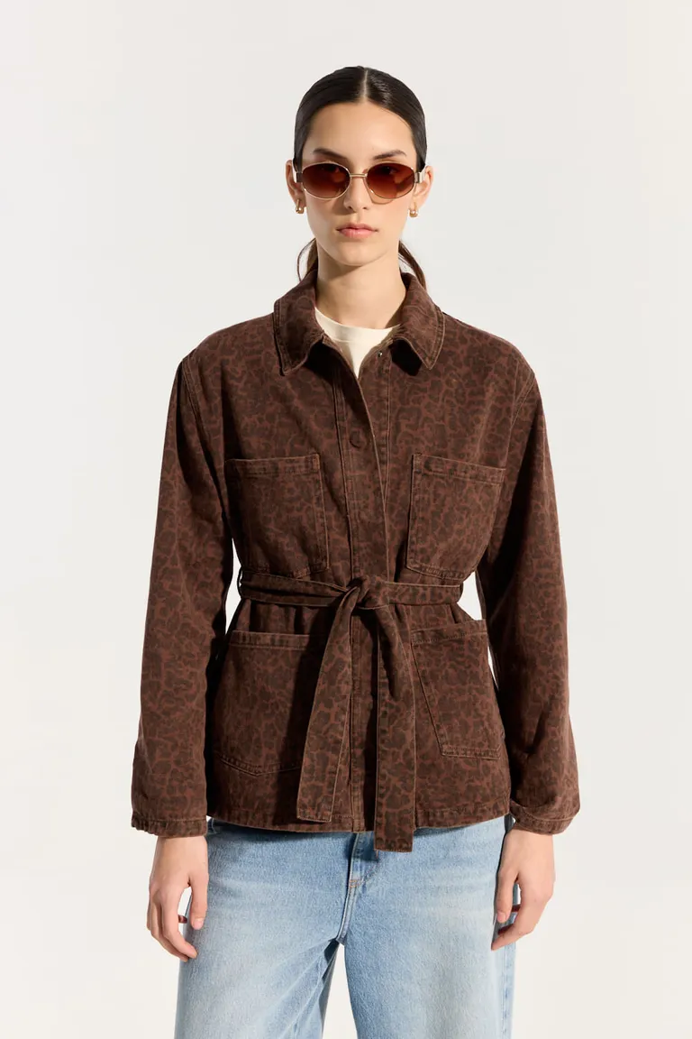 Camisa de manga larga con estampado animal print y lazo en la cintura de Portsaid en Camisas para argentina