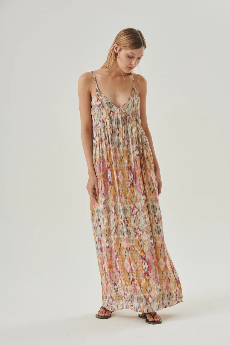 Vestido estampado largo con diseño ikat y escote profundo de Sweet en Vestidos para argentina