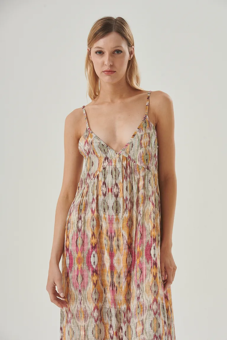 Vestido estampado largo con diseño ikat y escote profundo de Sweet en Vestidos para argentina