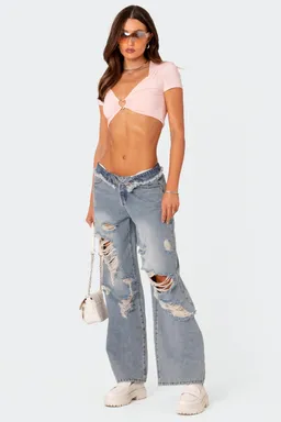 Jeans boyfriend desgastados doblados de Edikted en Pantalones para argentina