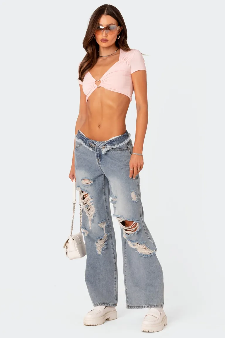 Jeans boyfriend desgastados doblados de Edikted en Pantalones para argentina