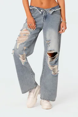 Jeans boyfriend desgastados doblados de Edikted en Pantalones para argentina