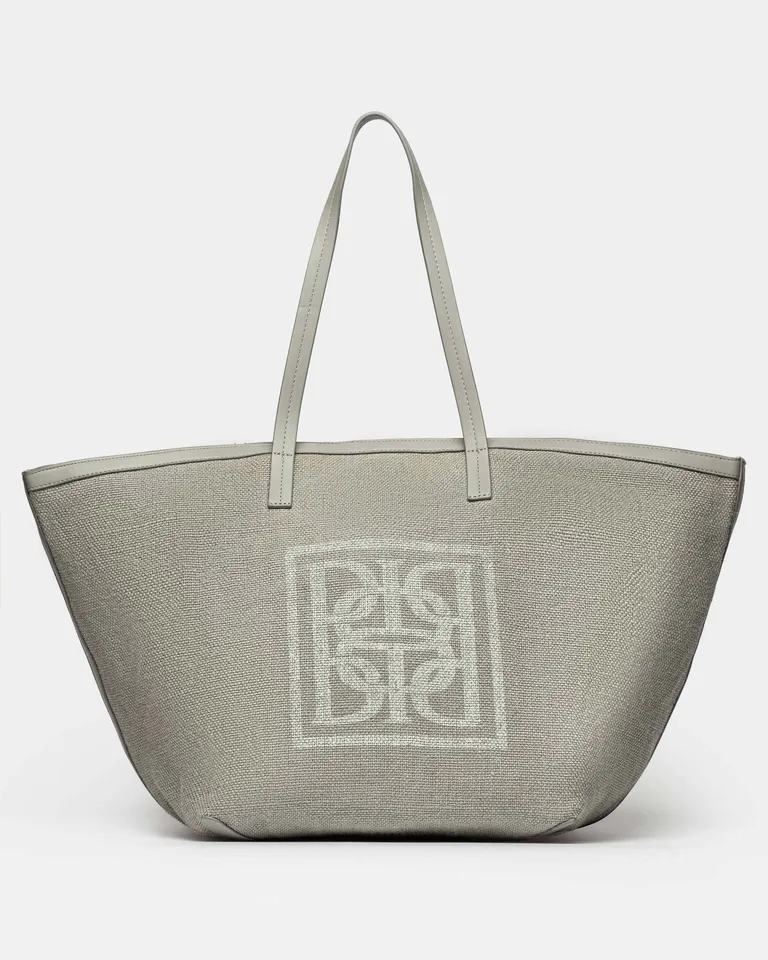 Bolso de lino y efecto cuero gris con cierre y estampado barroco, un accesorio sofisticado y urbano de Prüne en Bolsos y Carteras para argentina