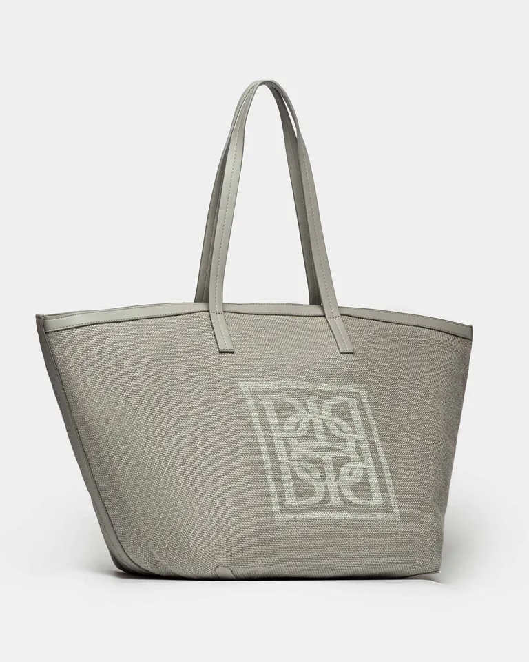 Bolso de lino y efecto cuero gris con cierre y estampado barroco, un accesorio sofisticado y urbano de Prüne en Bolsos y Carteras para argentina