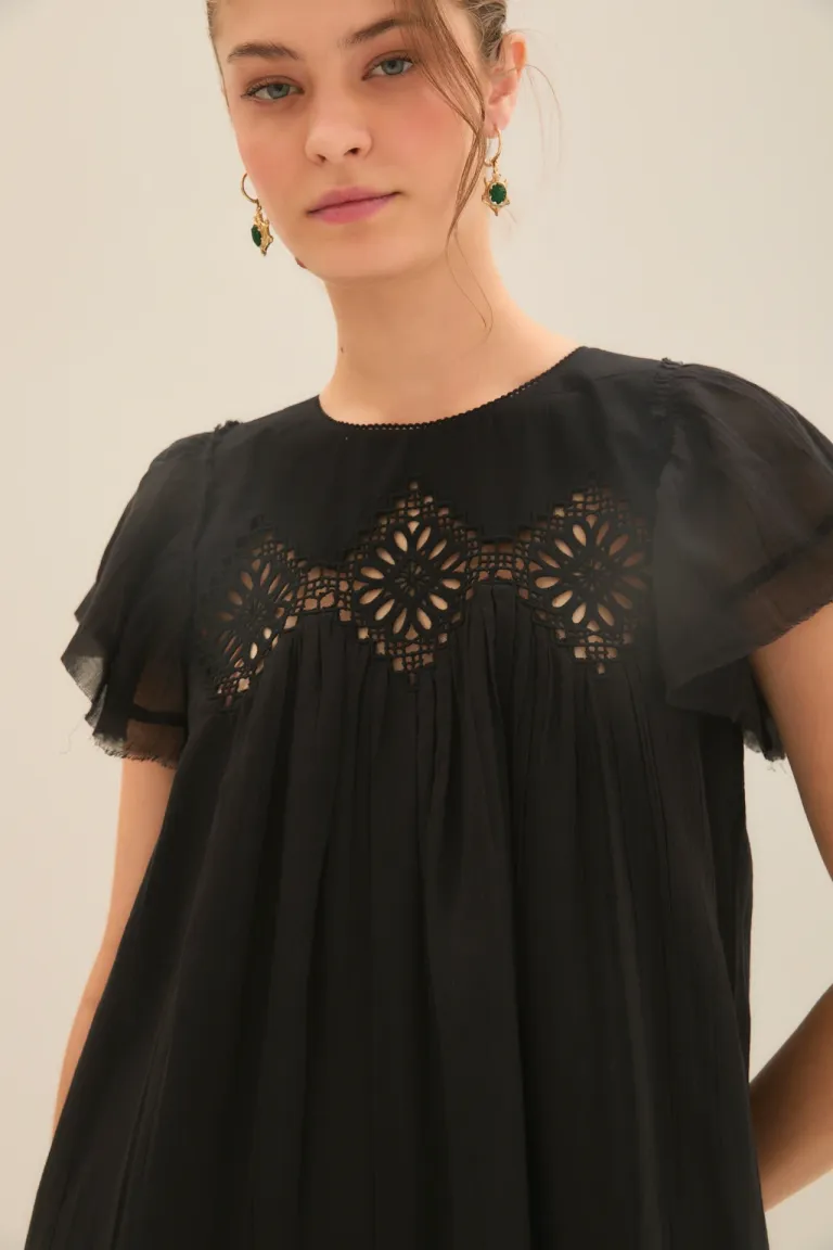 Vestido de algodón con detalle de bordado calado en el frente de Rapsodia en Vestidos para argentina