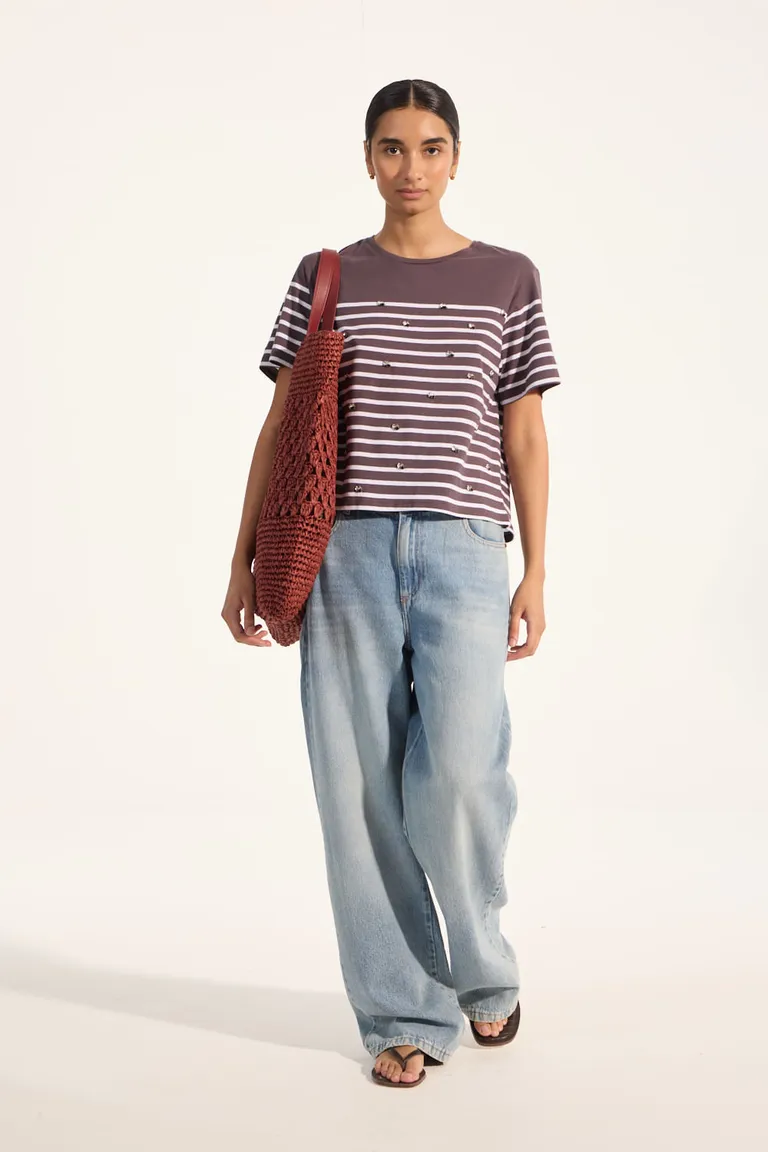 Remera de algodón y lino con detalles bordados y calce regular de Portsaid en Remeras para argentina