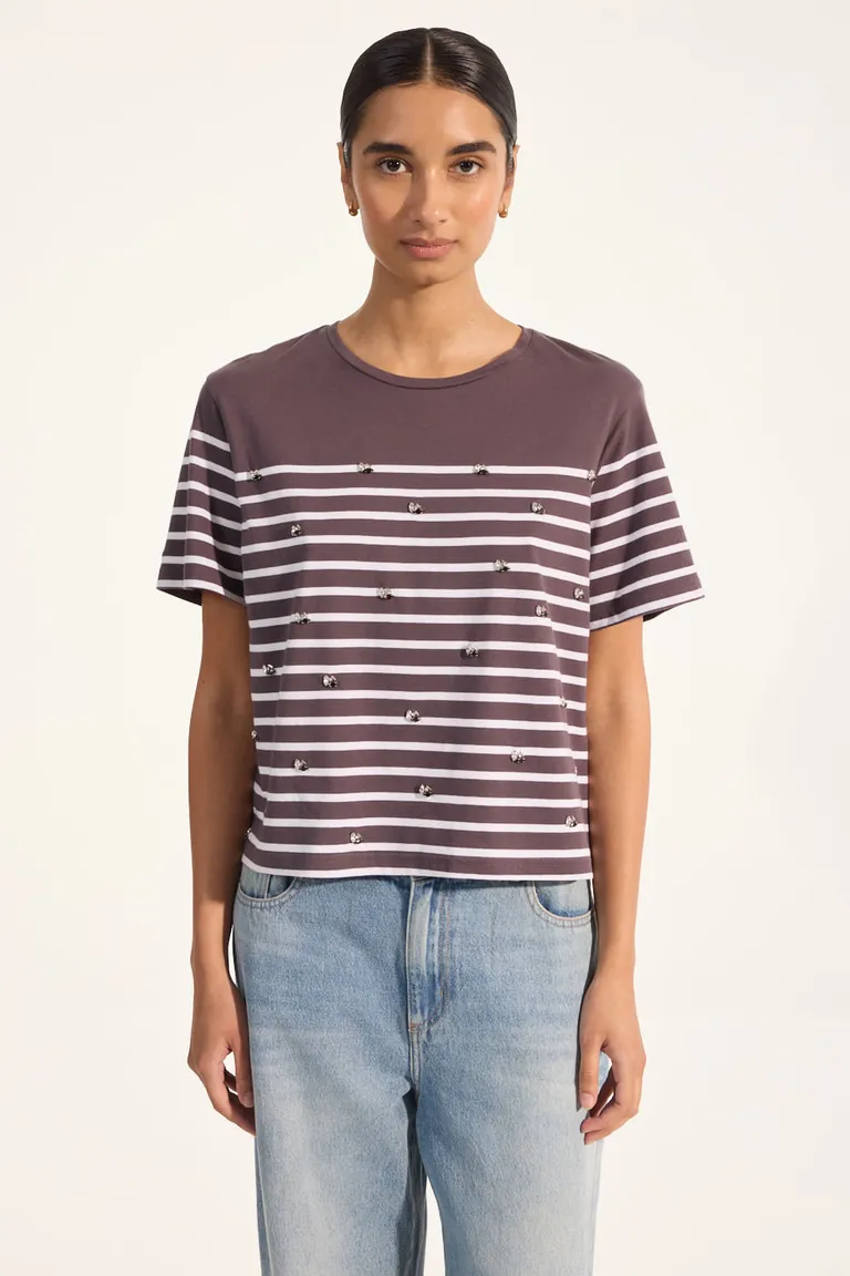 Remera de algodón y lino con detalles bordados y calce regular de Portsaid en Remeras para argentina