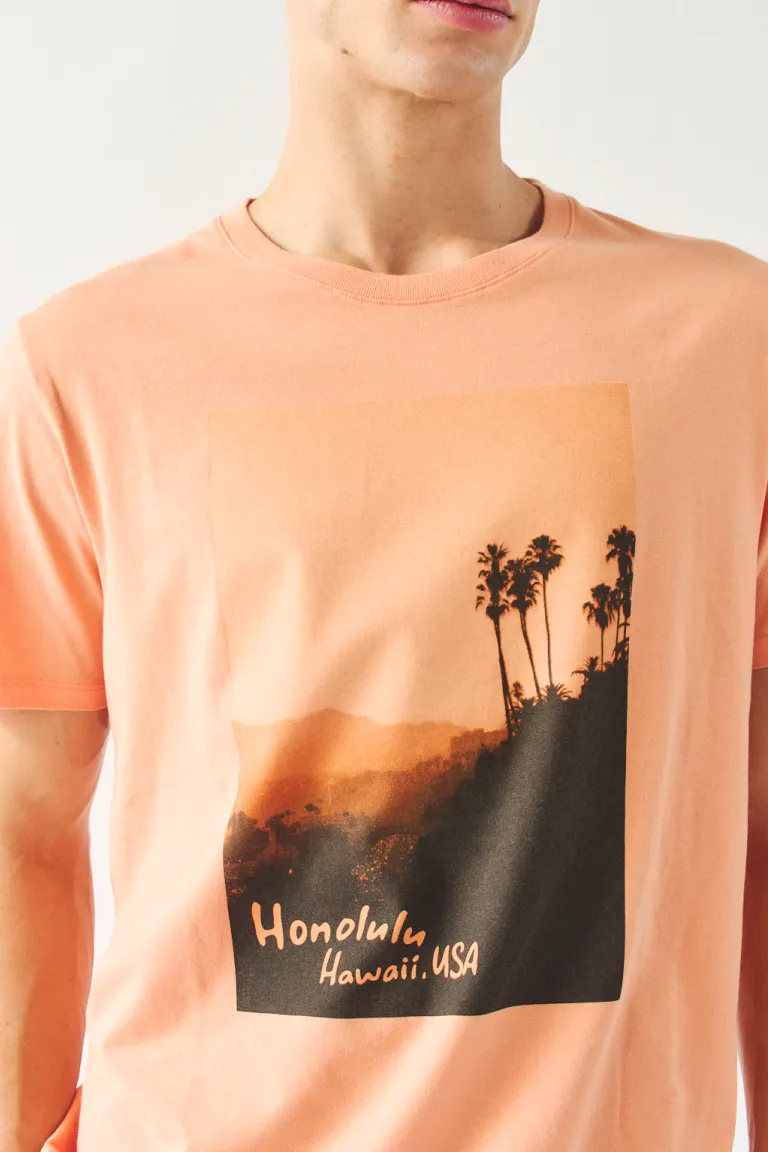 Remera naranja con estampa de paisaje tropical para hombre de Bensimon en Remeras y Polos para argentina