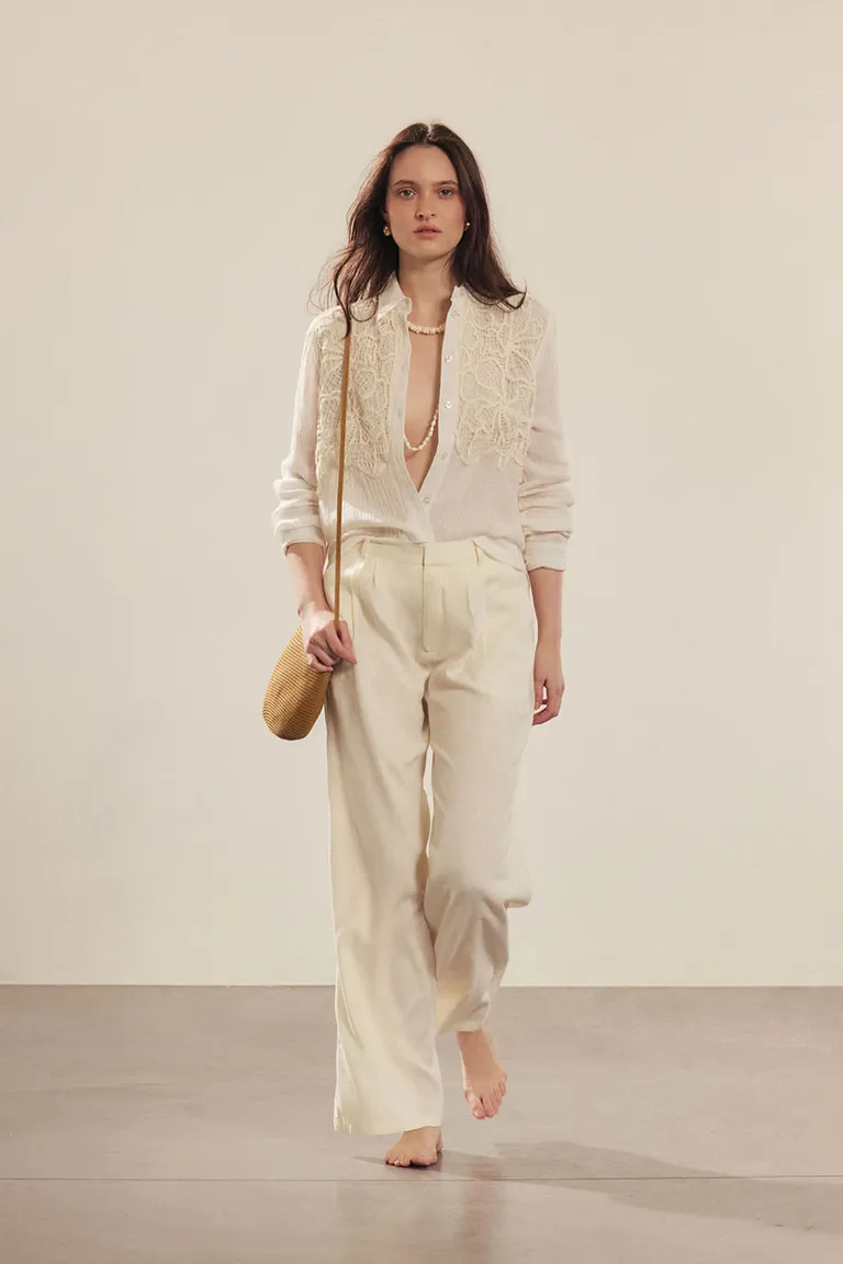 Pantalón ancho de lino para mujer con pinzas en la cintura y bolsillos laterales de Portsaid en Pantalones para argentina