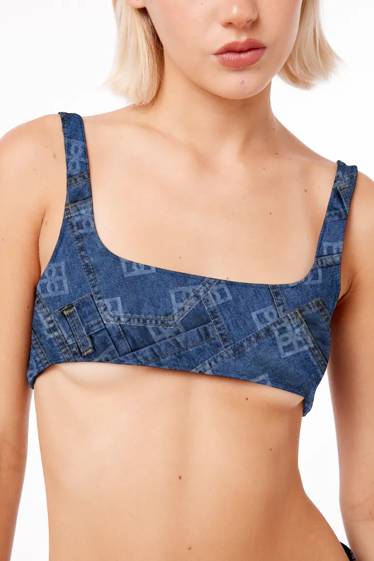 Top corto con escote redondeado y estampado integral de diseño geométrico para mujer de Black Mamba en Tops para argentina