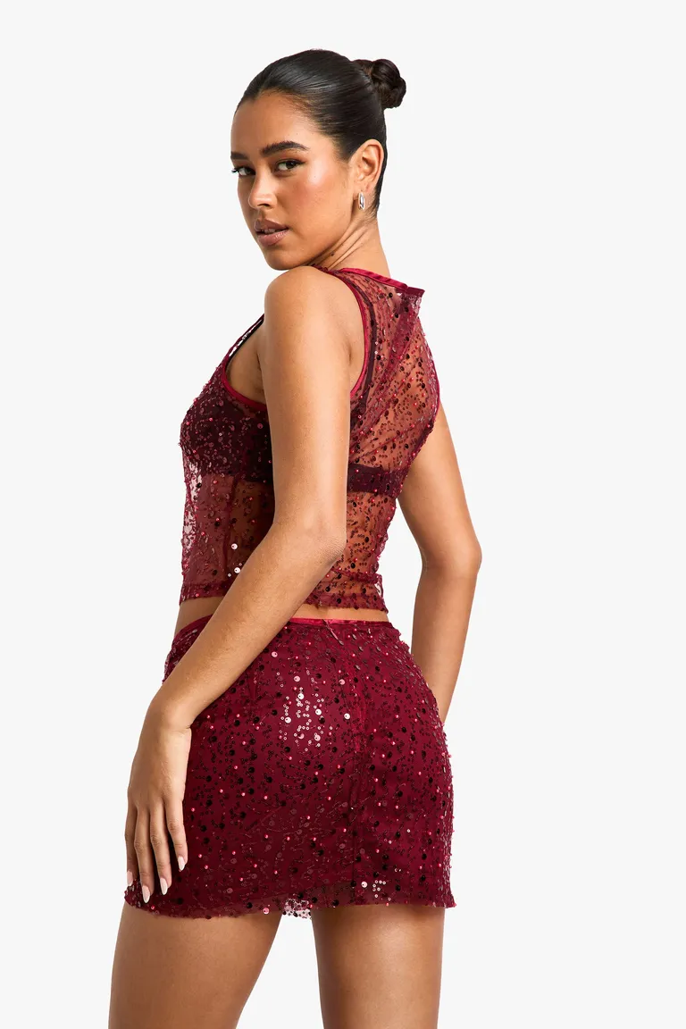 Chaleco racer sheer lentejuelas de Boohoo en Tops para argentina