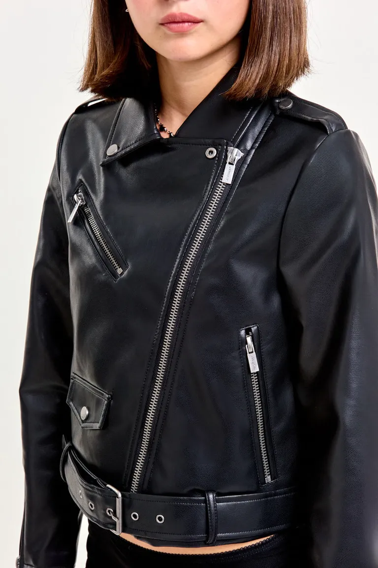 Chaqueta de efecto piel con cierre lateral y detalles metálicos para mujer de 47 Street en Chaquetas para argentina
