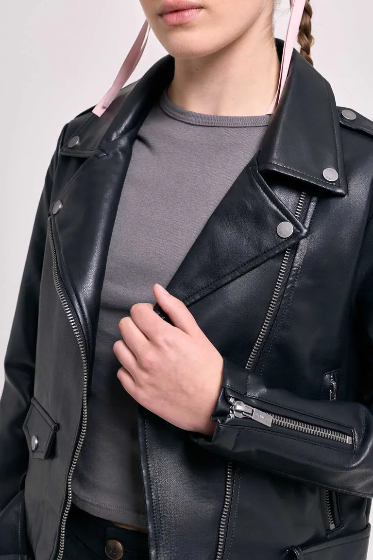 Chaqueta de efecto piel con cierre lateral y detalles metálicos para mujer de 47 Street en Chaquetas para argentina