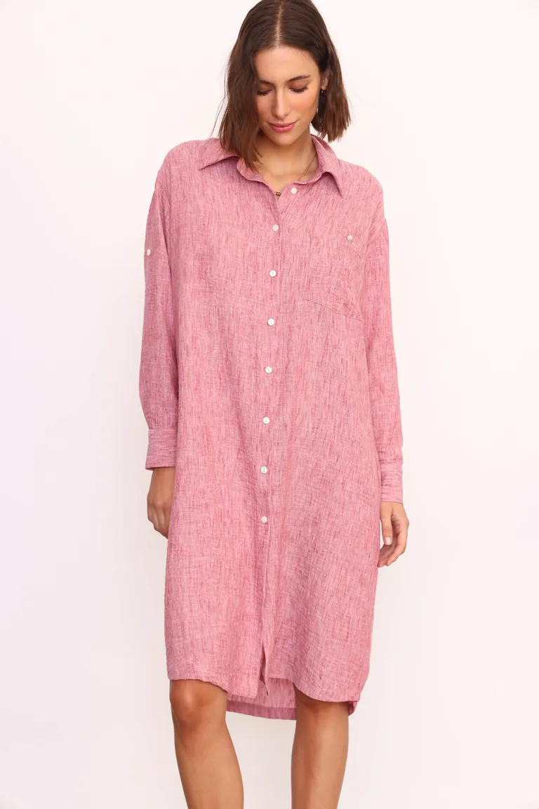 Vestido camisero largo midi con corte de hombros caídos y mangas largas de Yagmour en Vestidos para argentina