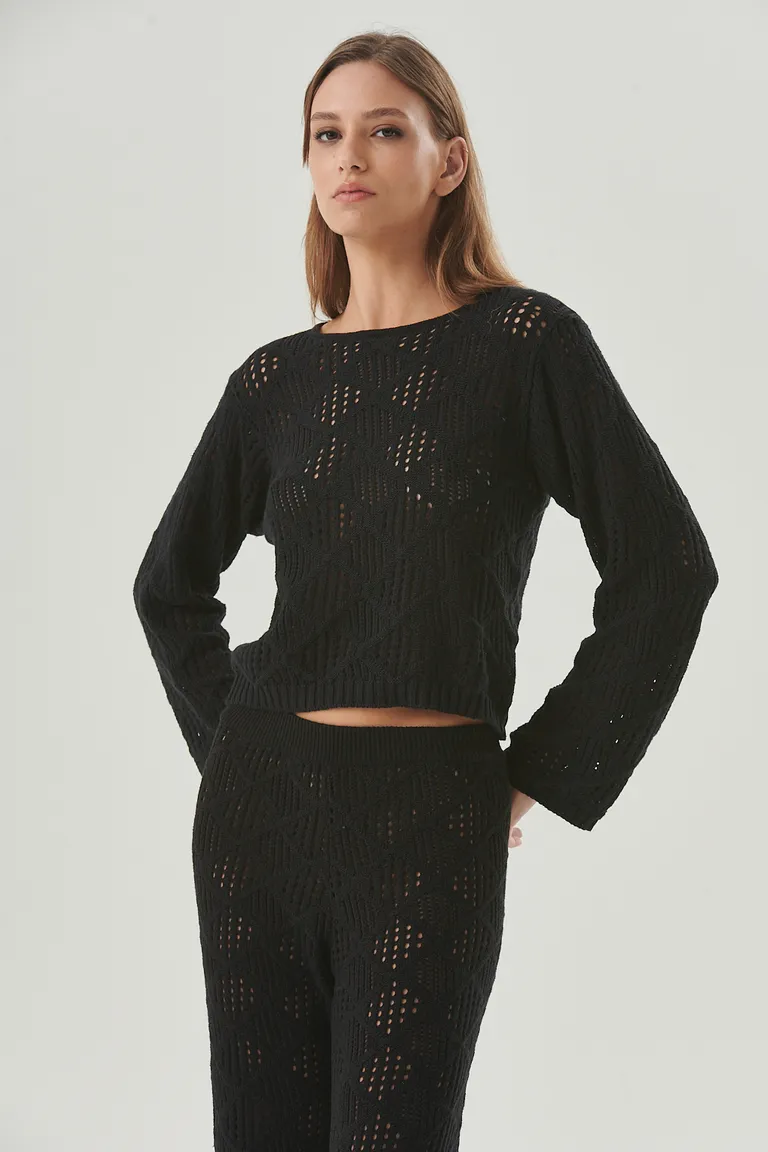 Sweater negro de diseño geométrico calado de corte relajado de Sweet en Buzos y Sweaters para argentina