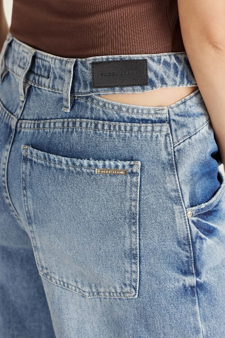 Pantalón de denim de tiro medio y ancho con detalles asimétricos de Tucci en Pantalones para argentina