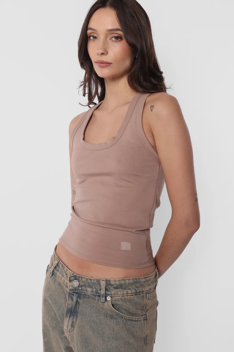 Musculosa ajustada de algodón con detalle transparente en la parte inferior de Top White en Tops para argentina