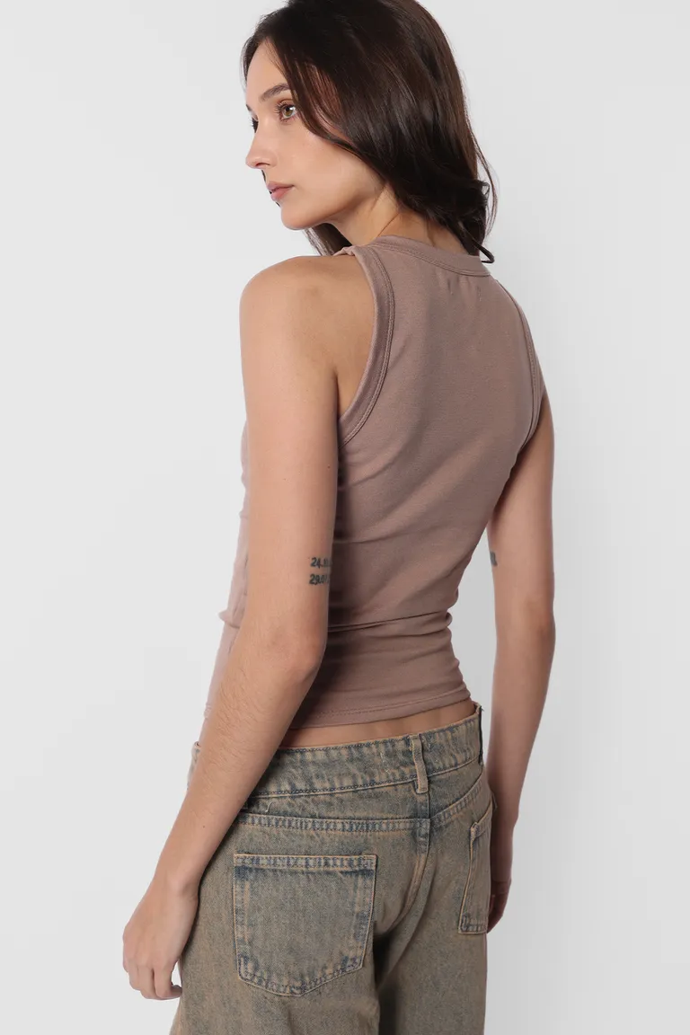 Musculosa ajustada de algodón con detalle transparente en la parte inferior de Top White en Tops para argentina
