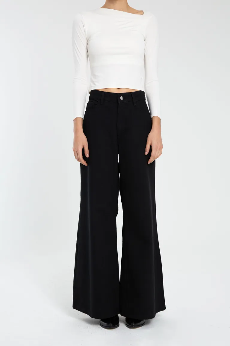 Pantalón de lona de pierna ancha con cierre y botón en la cintura de Naíma en Pantalones para argentina