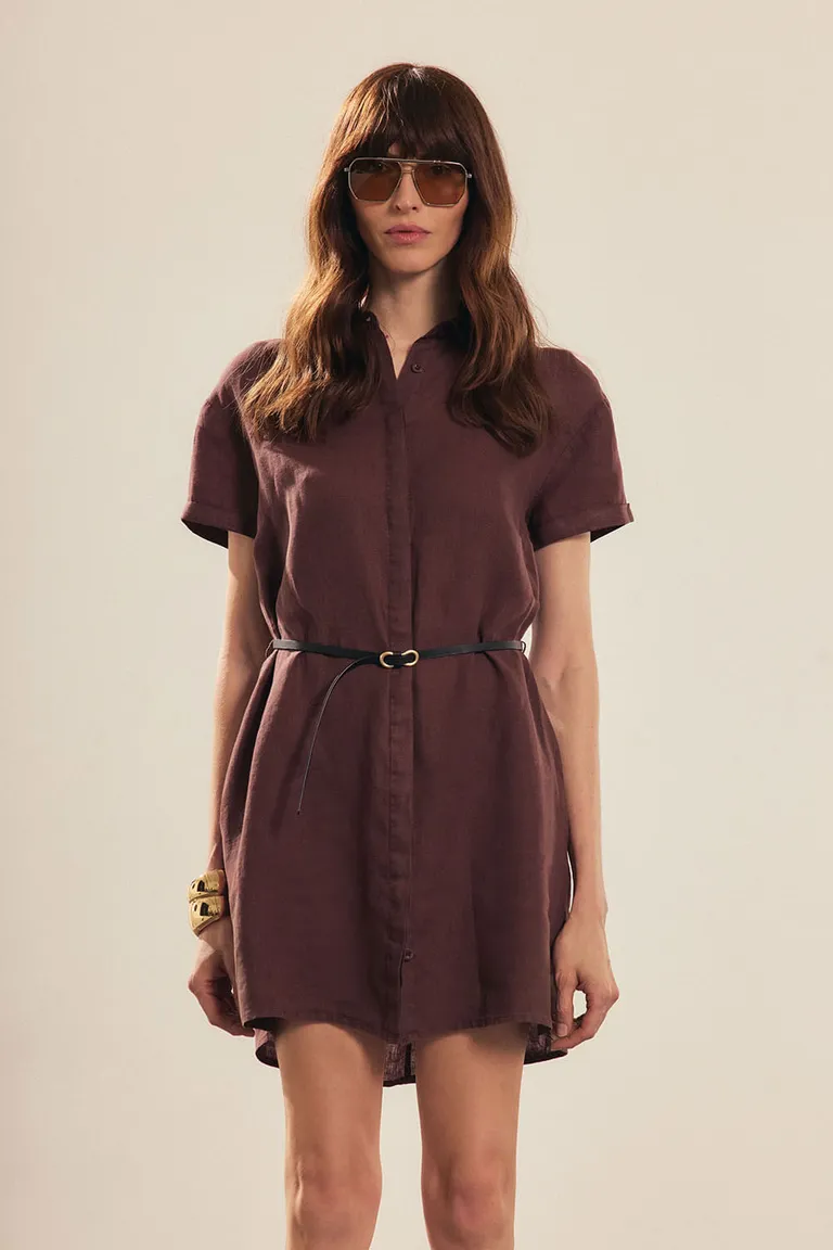 Vestido de lino con cinturón y manga corta - Elegante y versátil de Portsaid en Vestidos para argentina