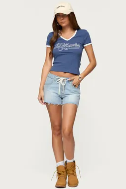 Shorts milla tiro bajo denim de Edikted en Shorts para argentina