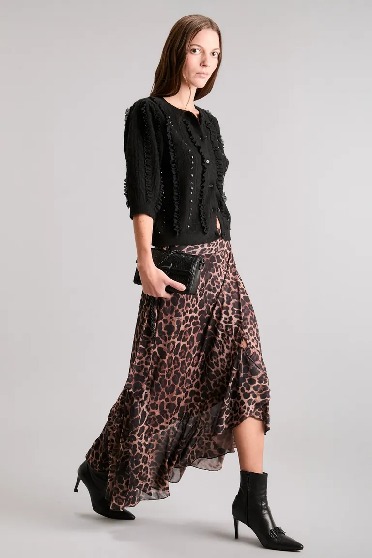 Falda midi de tul con estampado exclusivo y volantes cruzados de Kosiuko en Faldas para argentina