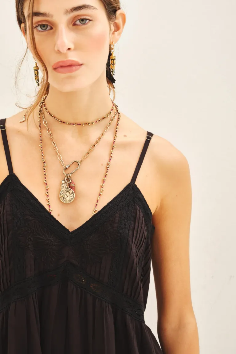 Vestido corto de algodón con puntillas y bordados en negro de Rapsodia en Vestidos para argentina