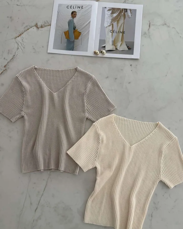 Remera de punto femenina en escote en V, estilo sencillo y elegante de Hesed en Remeras para argentina