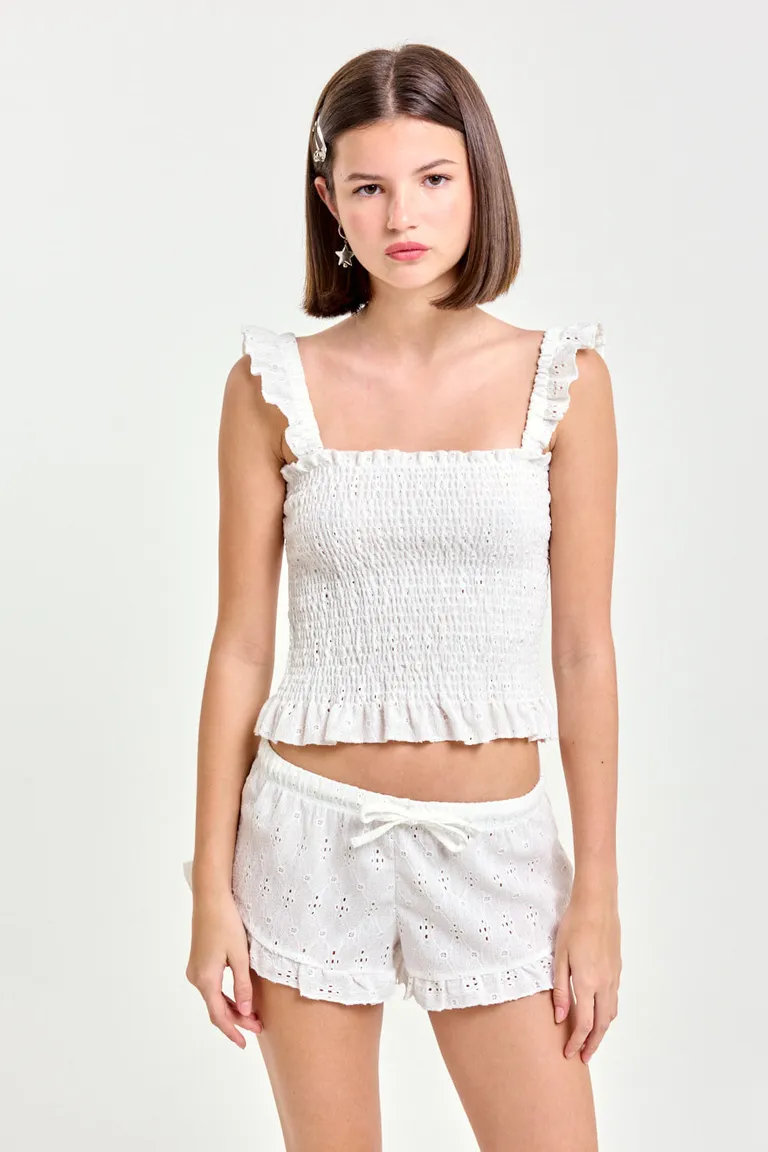 Top de nido de abeja en broderie con detalles de volado de 47 Street en Tops para argentina