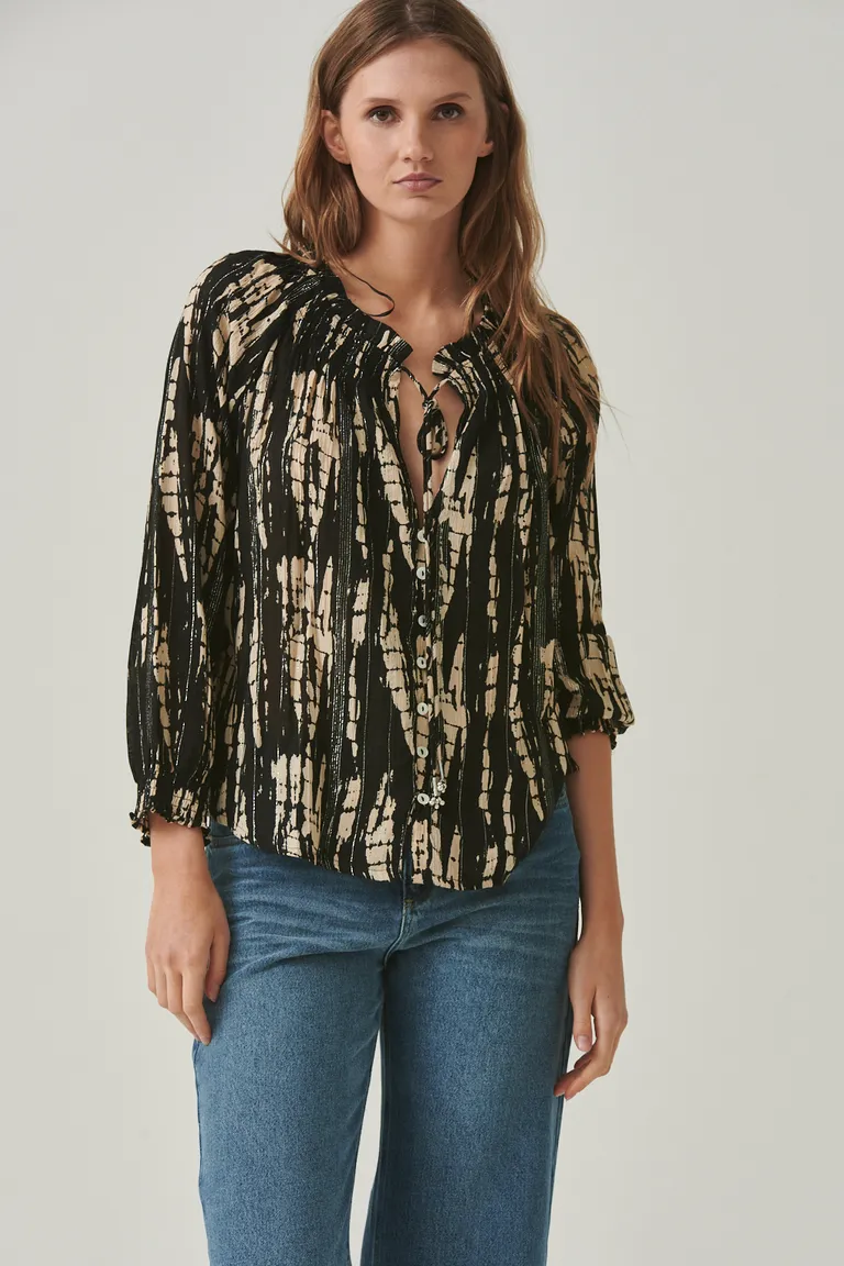 Blusa con estampado elegante, escote con lazo y mangas 3/4 de Sweet en Blusas para argentina