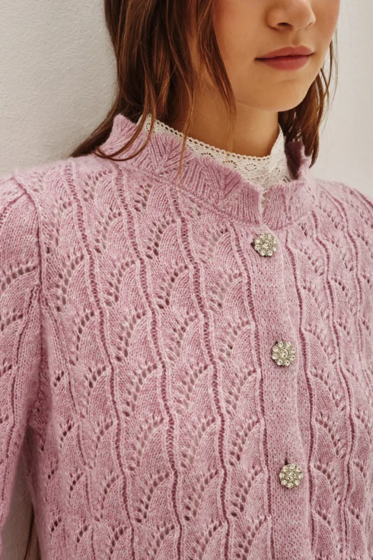 Cárdigan tejido de punto con calado y botones frontales de strass de Rapsodia en Buzos y Sweaters para argentina