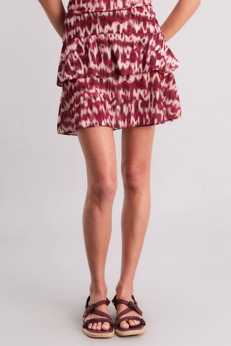 Falda mini con estampado exclusivo y volados elegantes de Kosiuko en Faldas para argentina