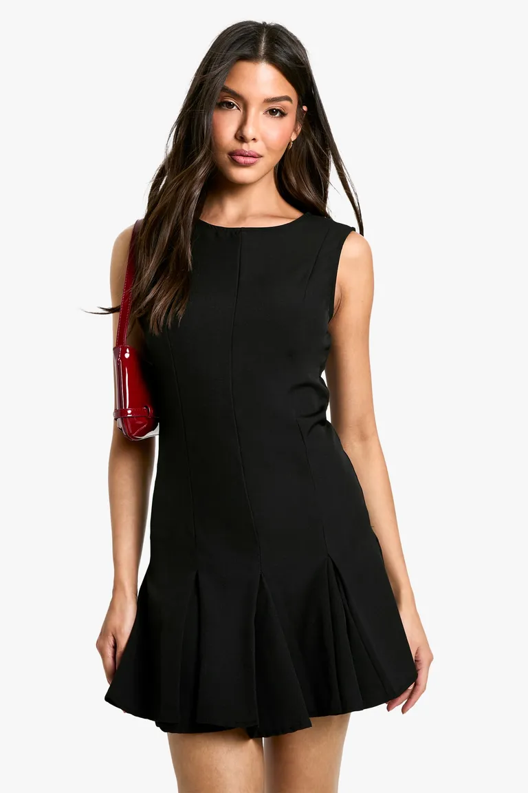 Mini Vestido Sastre Con Pliegues de Boohoo Vestidos Black BKSTG