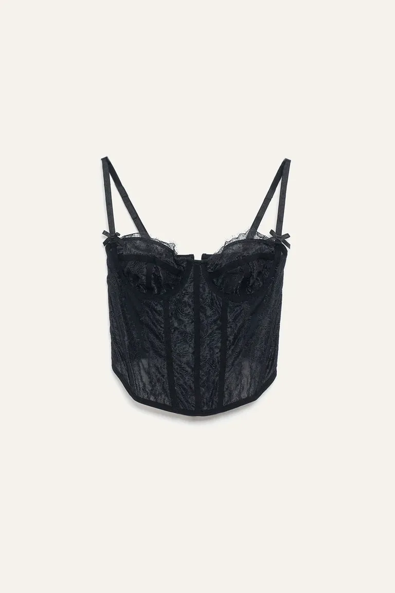 Corset de Encaje Negro con Sistema de Ajuste Lace-Up de 47 Street en Ropa Interior y Medias para argentina
