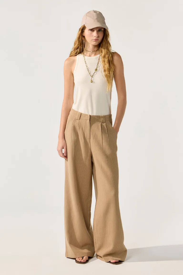 Pantalón de lino recto de tiro alto para mujer de Cuesta Blanca en Pantalones para argentina