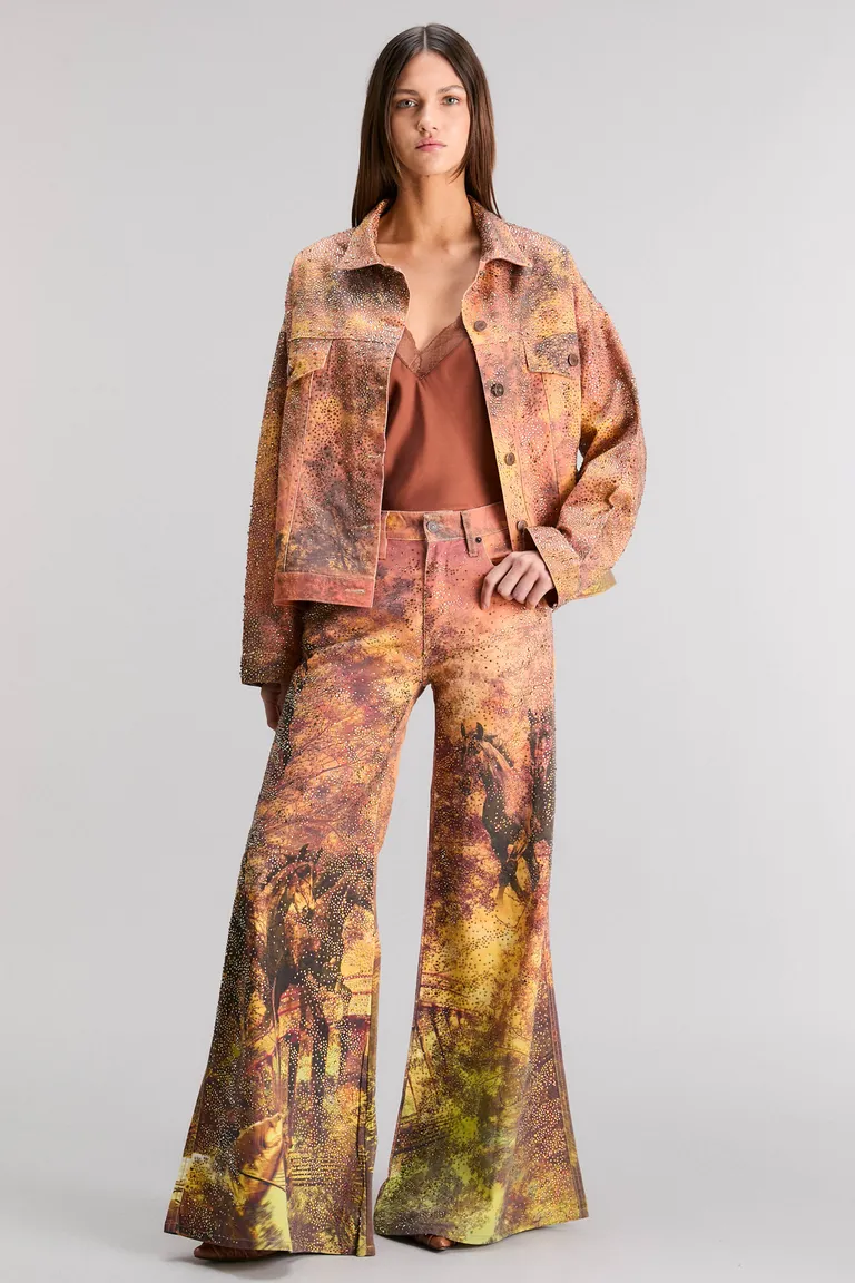 Pantalón wide leg con estampa y aplicaciones de cristales de Kosiuko en Pantalones para argentina
